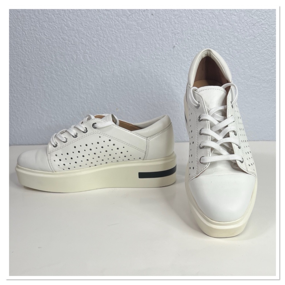 Paolo White Kendra Leather Lace-Up Sneakers Sz 8